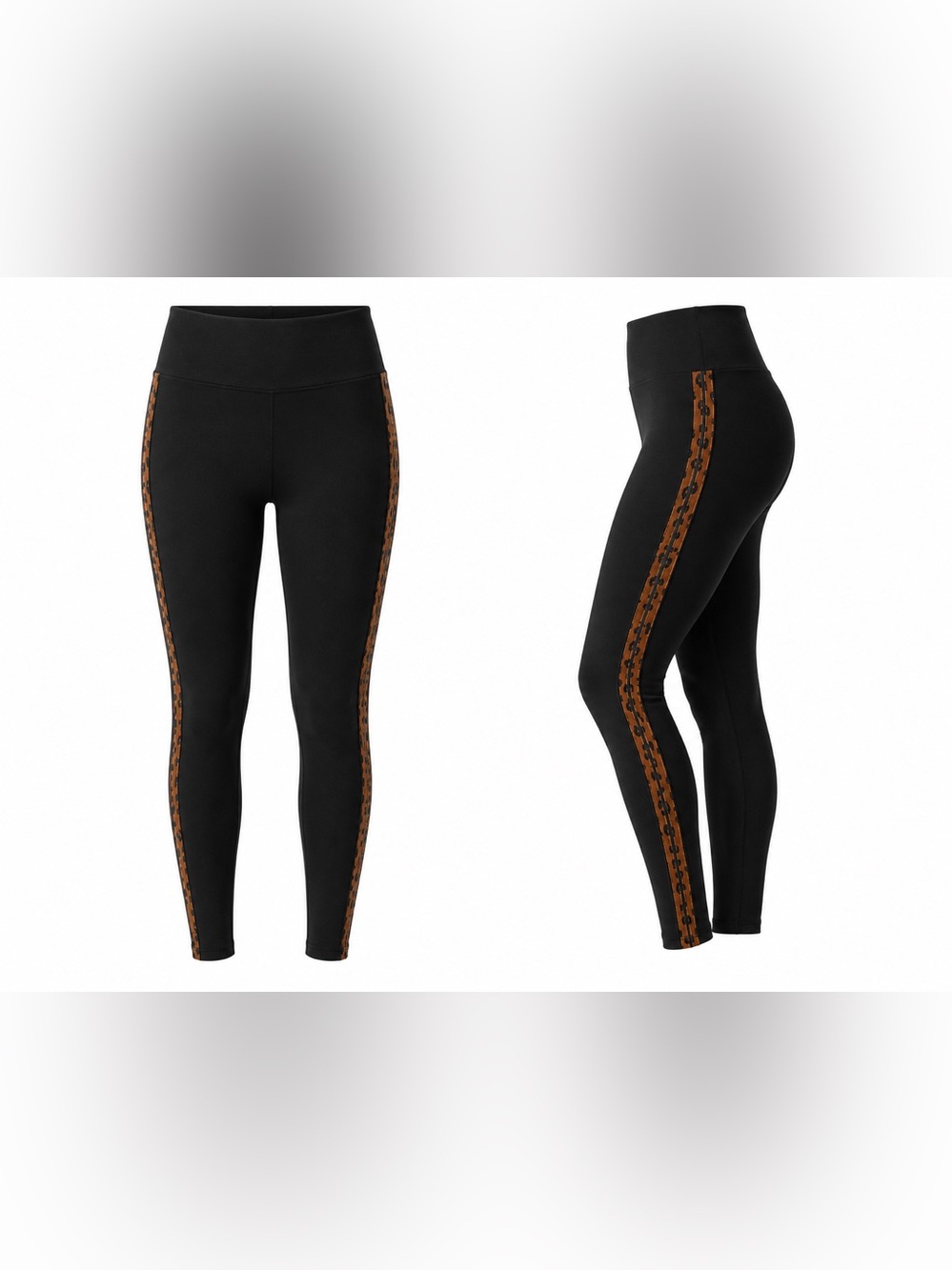 Urban Diction High-Waist Black Leggings with Leopard Side Stripe NEW - Picture 3 of 9